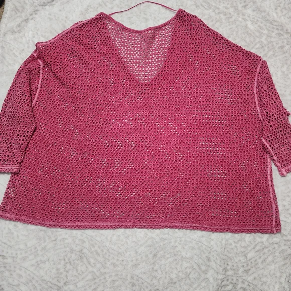 We the Free/Free People Napa Tee/Cover-Up Open Knit Crochet Oversized Sz L Pink - Picture 6 of 14